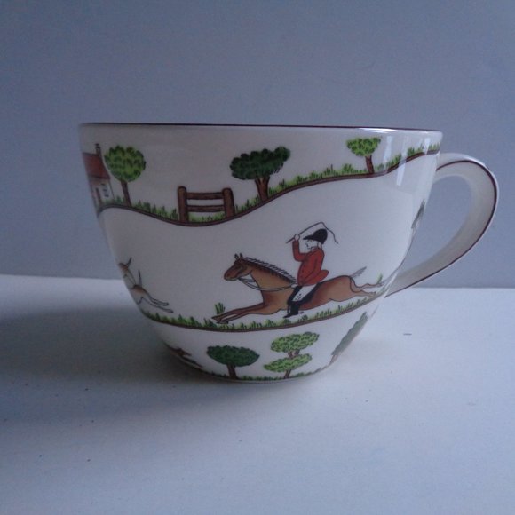 Vintage Staffordshire China Jumbo Mug and Saucer Set Hunting Scene - Picture 2 of 5